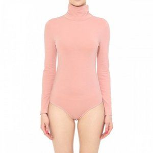 Pink Mock Neck Turtleneck Long Sleeve Bodysuit